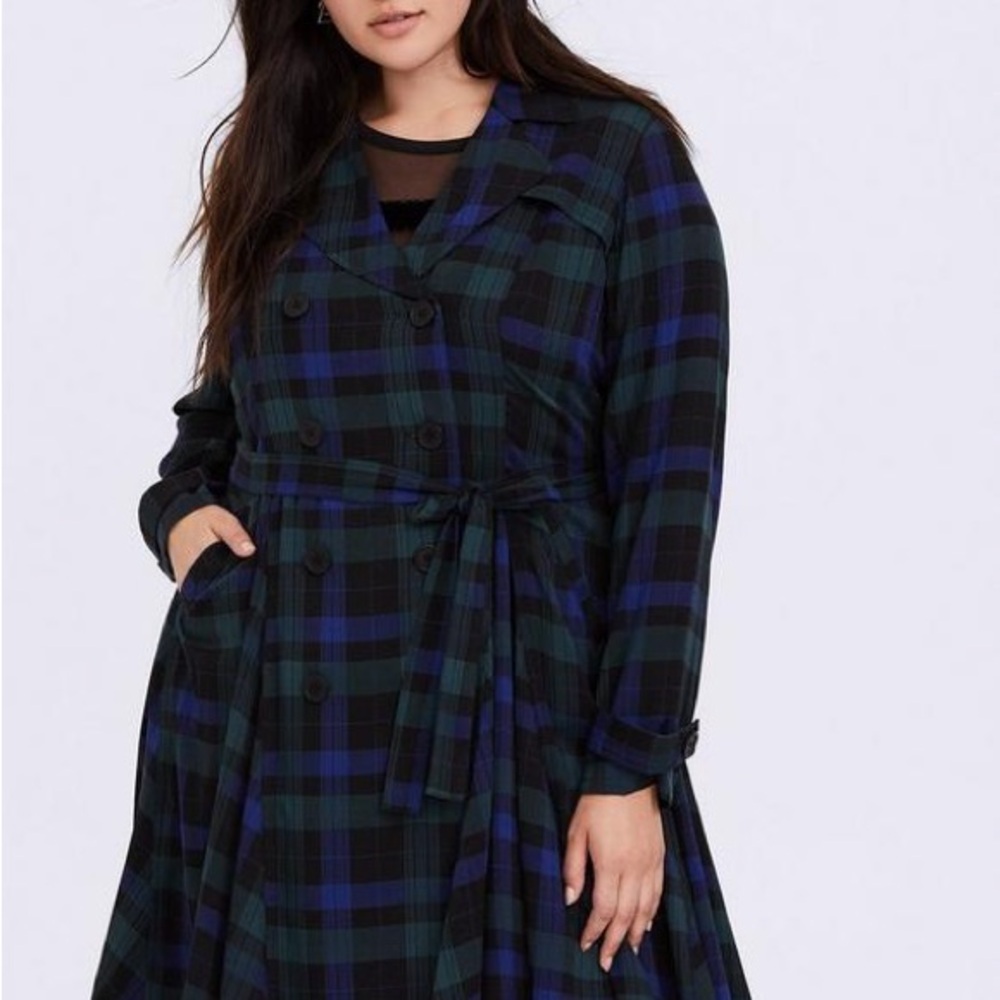 Torrid Plaid Double-Breasted Trench Jacket / Dress size 2 - Picture 2 of 15